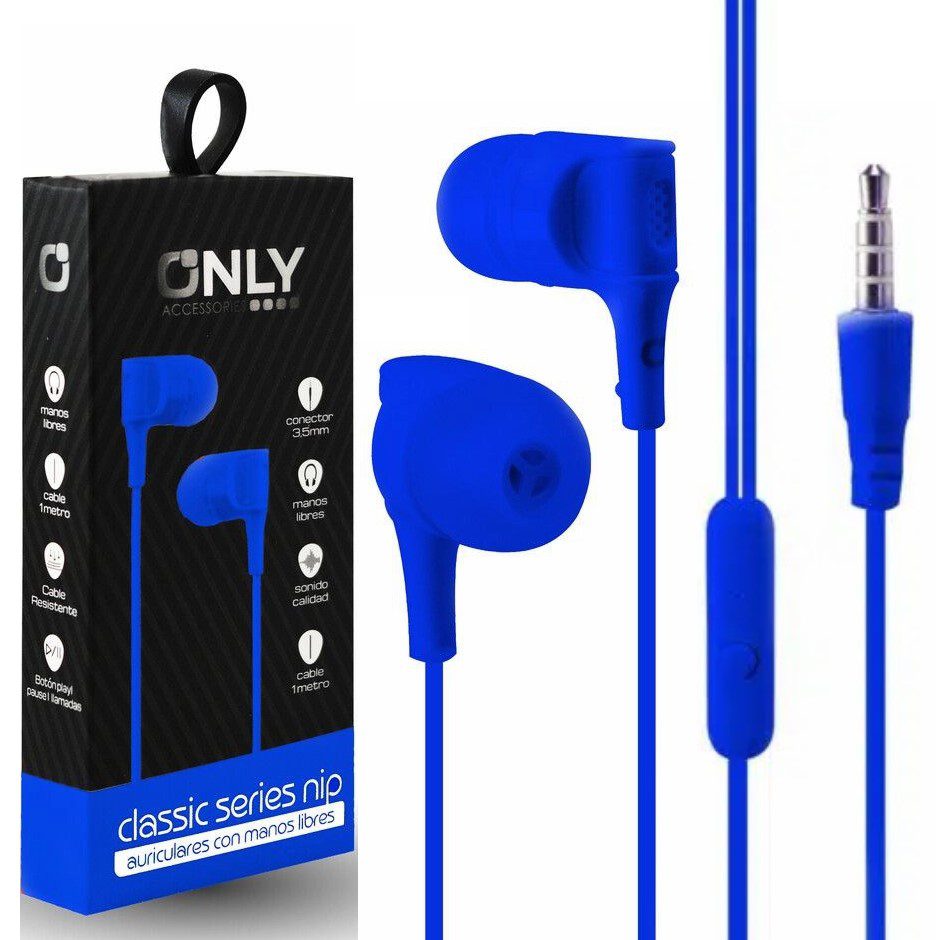 Lanzamiento Auricular Only NIP C/ Mic. Manos Libres En Caja Color Azul