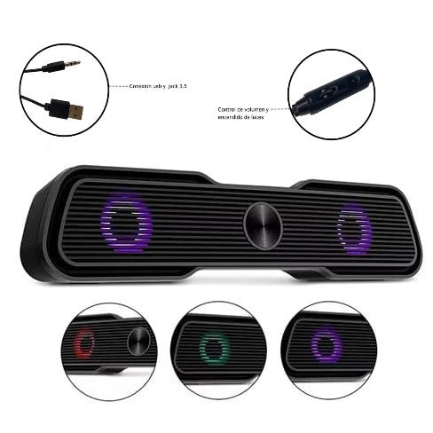 Parlantes Barral Rgb Pc Notebook, otros  Volumen Salida Plug y Usb