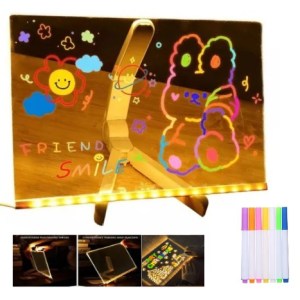 Pizarra Luminosa Magica 15&#215;15 Cm Luz Led Usb Acrilico Con Fibrones