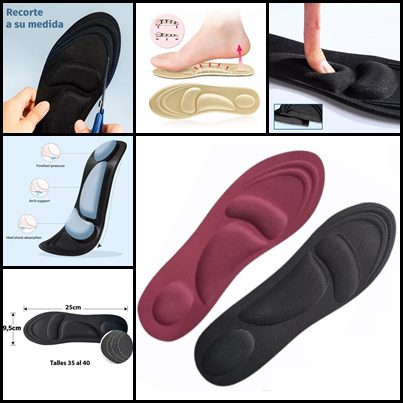 Par De Plantillas 40-45 Espuma Antibacterial Viscoelástica Color negro