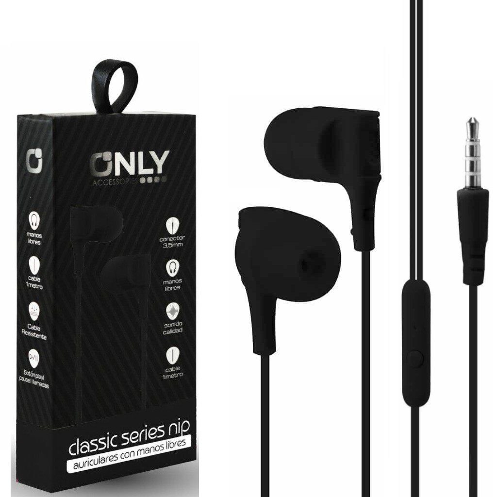 Lanzamiento Auricular Only NIP C/ Mic. Manos Libres En Caja Color Negro