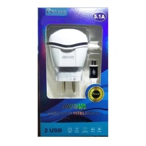 Cargador Inova 5.1A 2 Usb Con Cable Incluido Micro Usb V8 &#8211; Colores