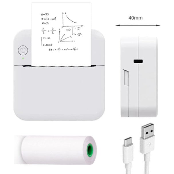 Mini Impresora Térmica 8x8x4Cm Bluetooth Recargable Portátil  Con Rollo De 56mm + Cable