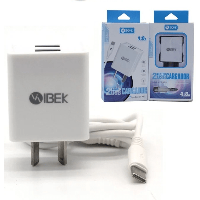 Cargador Ibek 4.8A Con 2Usb Con Cable Separado Tipo C