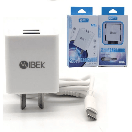Cargador Ibek 4.8A Con 2Usb Con Cable Separado Tipo C