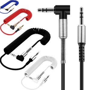 Cable Auxiliar Premium Espiral 1,8m resorte Protección Metálico plug a plua 3.5mm (En Caja)