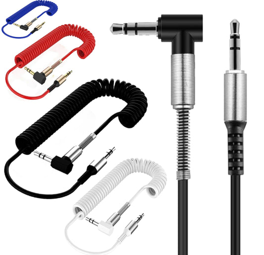 Cable Auxiliar Premium Espiral 1,8m resorte Protección Metálico plug a plua 3.5mm (En Caja)