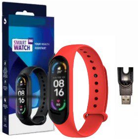 Reloj Smartwatch M6 Suono Smartband Cargador Encastrable &#8211; Malla Roja Logo