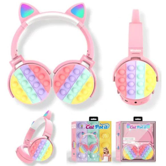 Auricular Vincha Inalámbrico Pop It Bluetooth Luces Rgb Pop It Color Rosa
