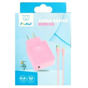Cargador Time Tm Cabezal 2.1 A + Cable Separado Usb A Micro Usb V8 Color Rosa