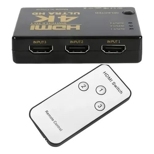 Swich hdmi  Con Control 3 Entrada 1 Salida Con Boton Selector + Cable