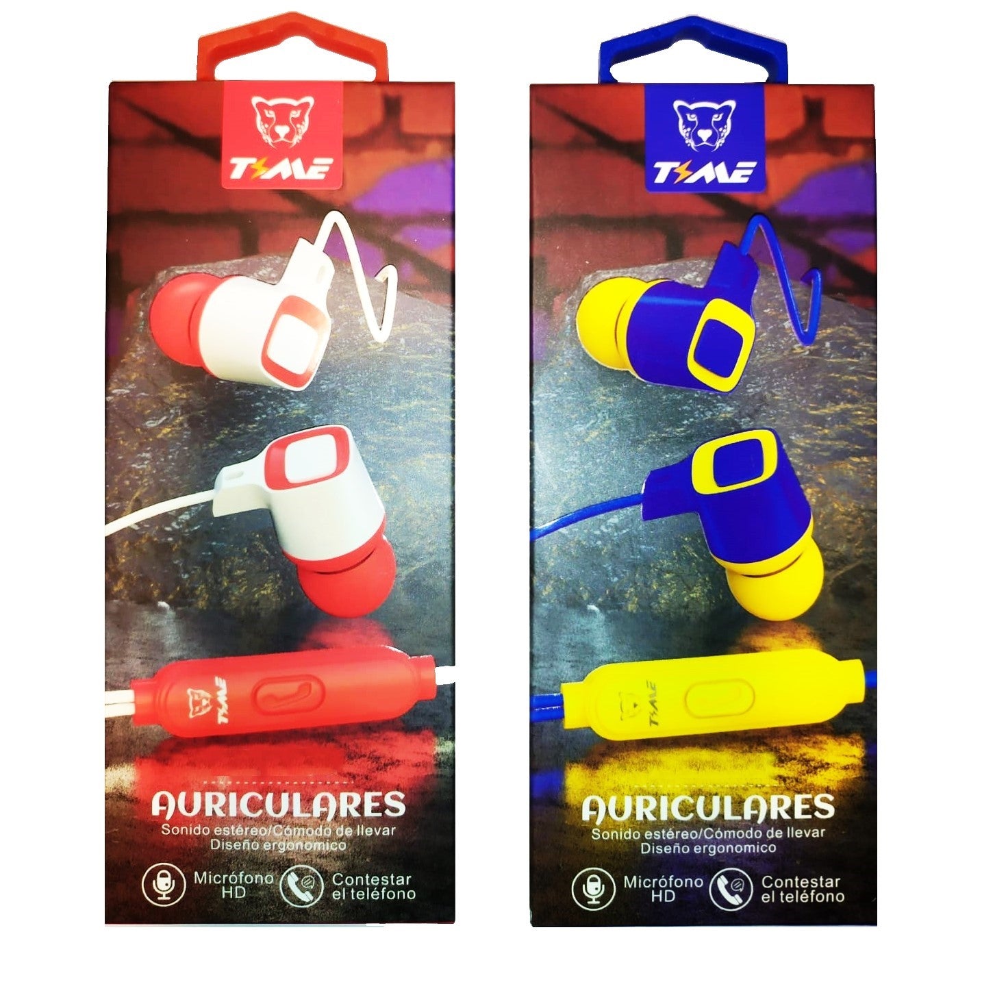 Auriculares Time Manos Libres Con Clip Premium Color Azul Con Amarillo