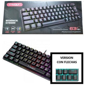 Teclado Mecanico 60% Led Rgb Wolf T 63 Teclas V2 (Con Flechas) Gamer 29x10Cm