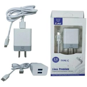Cargador Time 3.1A 2 USB + Cable Separado &#8221; Tipo C  &#8221; Car. Rapida (Caja Grande)