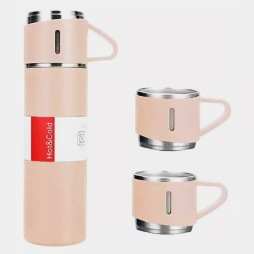 Termo Cebador Con Pico Vertedor + 3 tazas 500ml, Color Salmon Claro