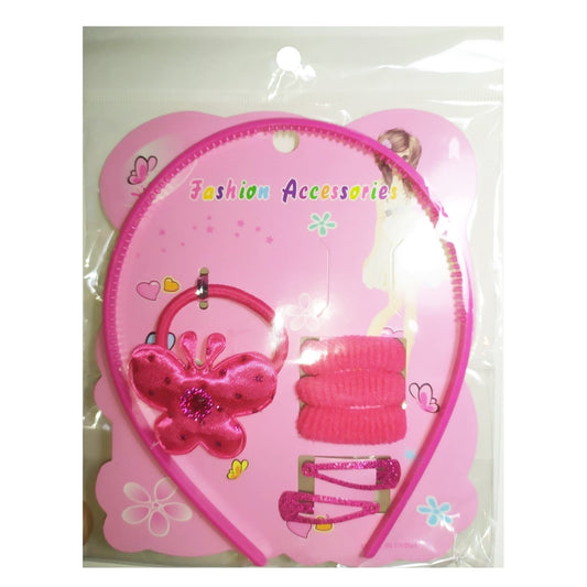 Set Infantil X 7 Artículos Vincha Colitas y Hebillas Fucsia