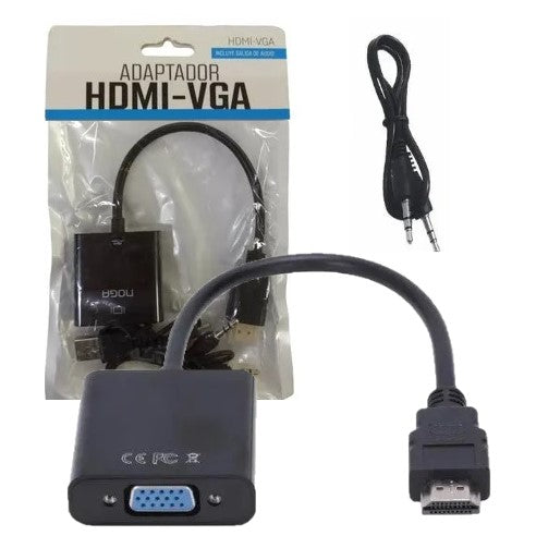 Adaptador Conversor De Hdmi A Vga Con Salida Audio + Cable Plug