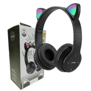 Auriculares Orejas De Gato C/Luz Rgb Inalámbrico Vincha Color Negro
