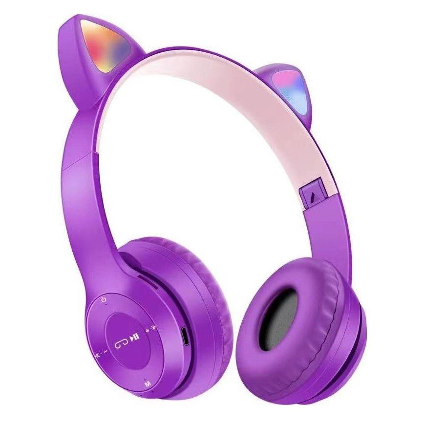 Auriculares Orejas De Gato C/Luz Rgb Inalambrico Vincha Color Violeta