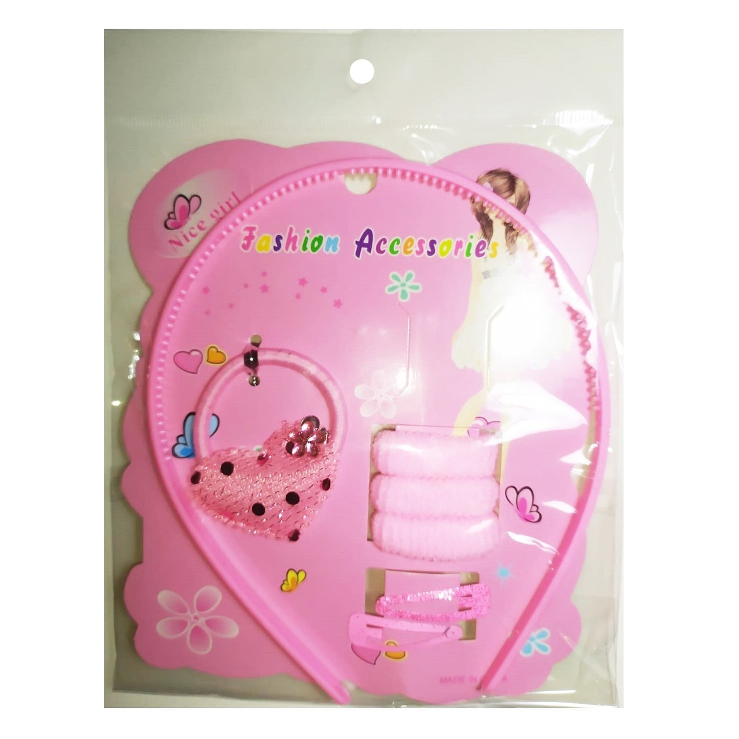 Set Infantil X 7 Artículos Vincha Colitas y Hebillas Rosa