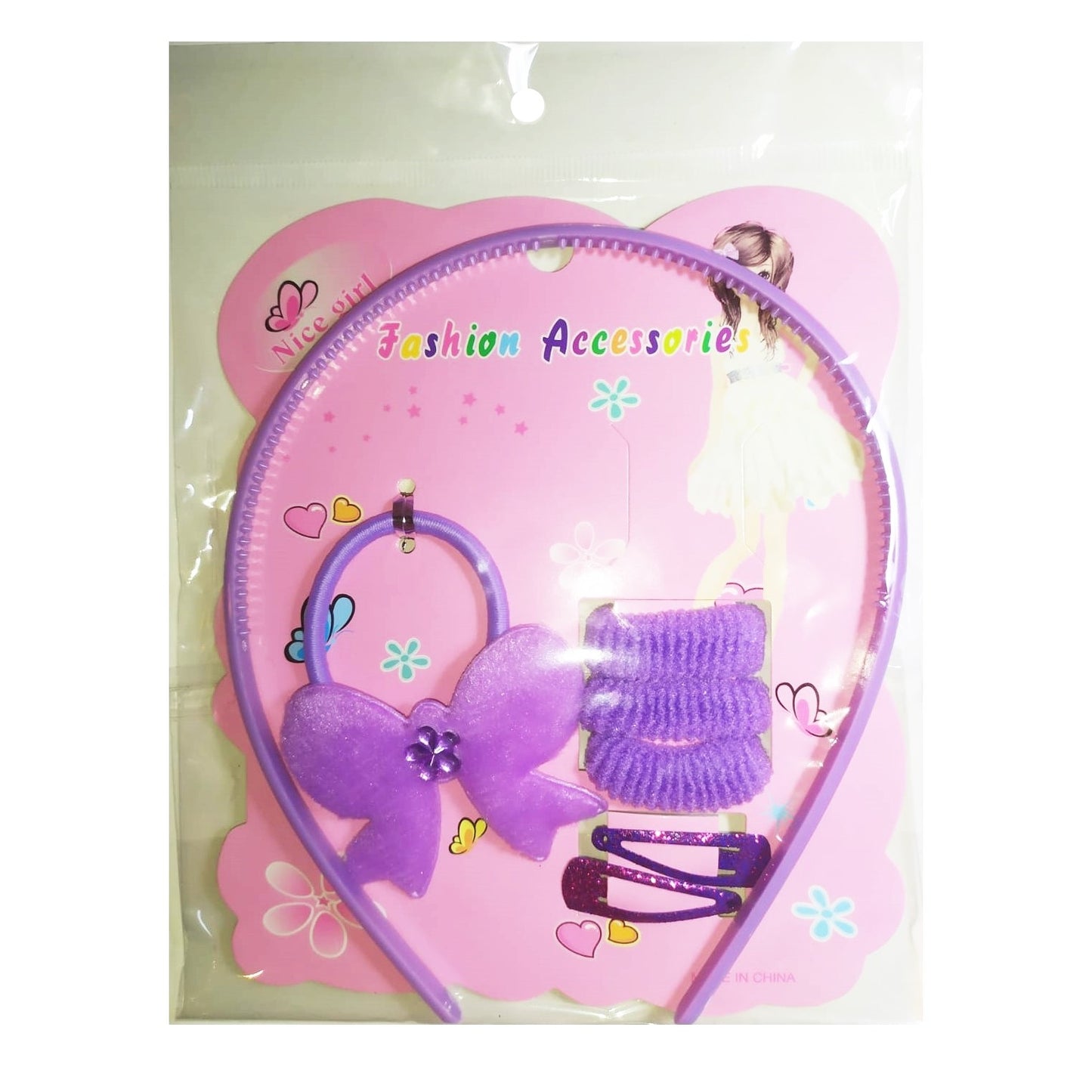 Set Infantil X 7 Artículos Vincha Colitas y Hebillas Violeta