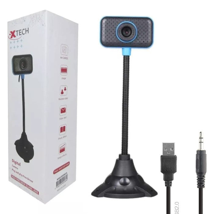 Camara Web Xtech 22X8Cm C/Micrófono Flexible Webcam  Cable Usb + Plug 3.5m (Caja Grande)